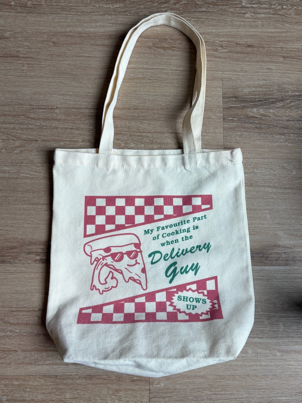Cream Canvas Tote Bag with Pink Checkered Pattern 100% Cotton